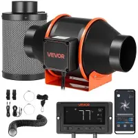 Vevor Inline Duct Viftesett med karbonfilter, 349 m³/t 101,6 mm EC-motor med eksosventilasjon og 10-trinns, PWM-kontroller, appkontroll, timer, kjøling for dyrketelt, innendørs hagearbeid, hydroponikk