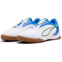Puma PRESSING Futsal Boots Unisex, Women, White/Green Glare/Ultra Blue, 42.5