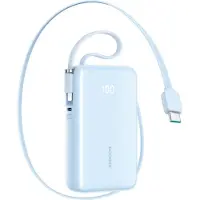 JOYROOM JR-PR2L 10 000 mAh 35 W powerbank m/ uttrekkbar USB-C og Lightning-kabel m/snorfeste – blå