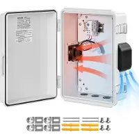 Vevor utendørs elektrisk koblingsboks, ABS, vanntett elektrisk koblingsboks med termostat og vifte, monteringsplate, kabelmaljer, ventilert plastkapsling, 34 x 28 x 14 cm, IP65 for innendørs/utendørs