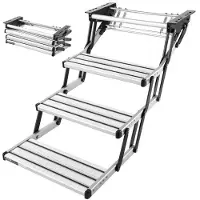 Vevor RV-trinn, 3-trinns, 200 kg lastekapasitet, manuell uttrekkbar RV-trapp, teleskopiske sammenleggbare aluminiumslegeringstrinn, stålramme sklisikker inngangstrapp for campingvogn, bobil, campingvo