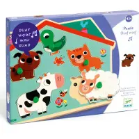 Djeco Puslespill m. Lyd - 5 Brikker - Tre - Ouaf Woof - - OneSize - Puslespill