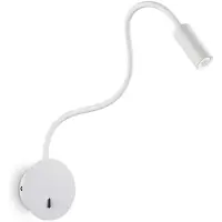 Ideal Lux LED-vegglampe Focus 2, hvit, 55 cm, fleksibel arm
