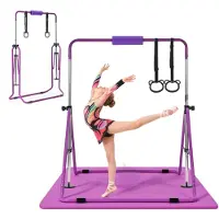 Vevor Gymnastikkstenger for barn, 63,5 kg kapasitet sammenleggbar treningsstang med matte, justerbar høyde horisontal gymnastikkstang for hjemmet, treningsutstyr for innendørs og utendørs, enkel å mon
