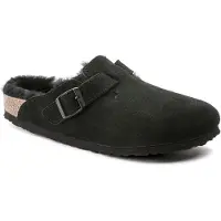 Birkenstock for woman. 259883 Boston Shearling Leather Clogs (Narrow Fit) black (39), Flat, Suede, None, Casual