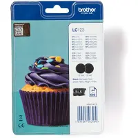 Brother LC123BK - 2-pack - Høy ytelse - svart - original - blister med akustisk / elektromagnetisk alarm - blekkpatron - for DCP-J100, DCP-J105, DCP-J132W, DCP-J4110DW, DCP-J552DW, DCP-J752DW