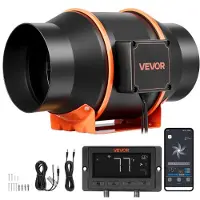 Vevor Inline-kanalvifte, 683 m³/t 152,4 mm EC-motor med eksosventilasjon og 10-trinns, PWM-kontroller, appkontroll, temperatur- og fuktighetssensor, kjøling for dyrketelt, innendørs hagearbeid, hydrop