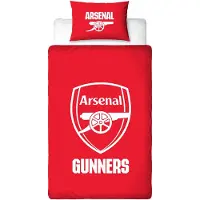 Premier League Arsenal sengetøy - 150x210 cm - Rødt vendbart sengesett med logo - 100% bomull - Fotballsengetøy