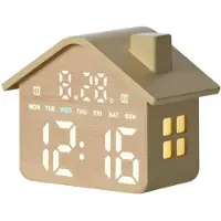 24hShop Husformet digital vekkerklokke med nattlys og timer - Gul / LED vekkerklokke med nattlys