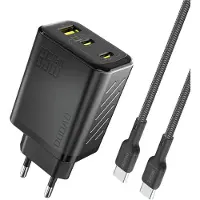 Dudao 65 W GaN vegglader med USB-C-, USB-A- og USB-C-kabel - Svart