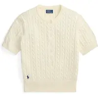 Ralph Lauren for woman. 211B17746001 Beige cable knit Henley sweater (S), Casual, Cotton, Short sleeve