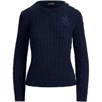 Ralph Lauren for woman. 200P14039002 Cable knit sweater with navy buttons (S), Casual, Cotton, Long sleeve