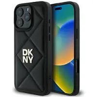 DKNY Quilted Stack Logo iPhone 16 Pro-etui - svart