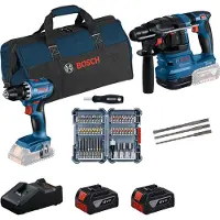 Bosch Gsr18v-45+gbh18v-22+45acc+2x4.0ah+bolsa Elektrisk Verktøysett