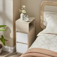 24hShop Smalt nattbord med 2 skuffer og ett åpent rom - Beige/Hvitt