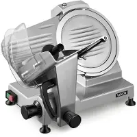 Vevor Kommersiell kjøttskjærer, 240W elektrisk delikatessematskjærer med 250 mm karbonstålblad, innebygd sliper og 0-12 mm justerbar tykkelse for frossent kjøtt, skinke, baguett, biff