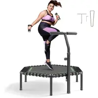 Vevor 1385 mm minitrampoline, 205 kg maks belastning, stabil og stille liten trampoline med 3 høydejusterbare nivåer og skumhåndtak, trenings-rebounder for voksne innendørs/hagetrening