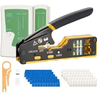 Vevor Krympetang, RJ45/RJ11/RJ12 Ethernet-krympetang, krympetangsett for 4/6/8-pinners modulære plugger, med mini-avisoleringstang, 50 kontakter og 50 støvler, reserveblader og nettverkskabeltester