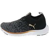 Puma Softride Remi Slip-on Knit Women's Running Shoe, Shoes, Black/Gold/Cool Dark Gray, 42