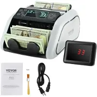 Vevor Pengeteller, seddelautomat med UV-, MG-, IR- og DD-forfalskningsdeteksjon, USD- og EUR-kontantteller med stor LCD-skjerm og ekstern skjerm for små bedrifter