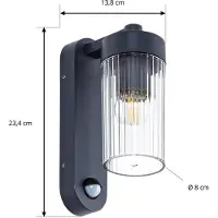LINDBY utendørs vegglampe Kaliro, antrasitt, 24 cm, IP54, sensor