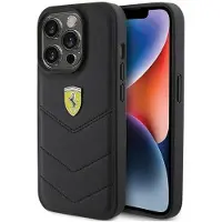 Ferrari Quiltet metallogoetui for iPhone 15 Pro - svart