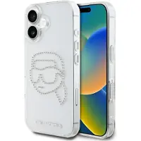 Karl Lagerfeld IML Rhinestones Karl Head Case for iPhone 16 Clear