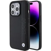 BMW Skinnveske med tekstur og striper til iPhone 15 Pro - svart