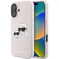 Karl Lagerfeld MagSafe-etui i silikon med trykk av Nauble Heads for iPhone 16 Plus - Rosa