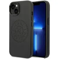 Karl Lagerfeld perforert læretui med logo for iPhone 14 Plus - Svart
