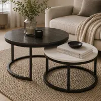 24hShop Stilrent settbord med to runde bord – Svart/Hvitt
