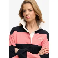 Superdry for woman. W6012212A Heritage Stripe Rugby pink rugby polo (M), Casual, Cotton, Long sleeve
