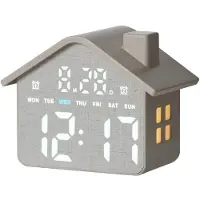 24hShop Husformet digital vekkerklokke med nattlys og timer - Grå / LED vekkerklokke med nattlys