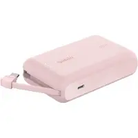 Belkin BoostCharge - Strømbank - med integrert kabel - 10000 mAh - 20 watt - 3 A - Fast Charge - 2 utgangskontakter (USB-C) - rosa