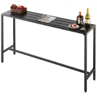 Vevor utendørs barbord, 160 x 37,5 cm terrassebord, vanntett topp og solid metallramme, rektangulære spisebord i benkehøyde, utemøbler for balkong, hage, boblebad, bassengkant, innendørs