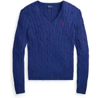 Ralph Lauren for woman. 211971870510 Blue cable knit cotton sweater (S), Casual, Long sleeve