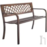 Vevor utendørsbenk, 116 cm, metallramme i karbonstål med ryggstøtte i PVC-netting og armlener med runde kanter, værbestandig utendørsbenk for terrasse, hage, park, veranda, antikk bronse