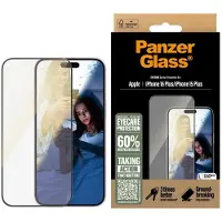 PanzerGlass Eyecare - Skjermbeskyttelse for mobiltelefon - ultrabred passform - glass - rammefarge svart - for Apple iPhone 15 Plus, 16 Plus
