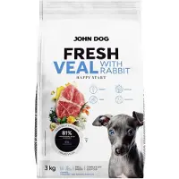 John Dog Fersk Junior Små Raser Kalv Med Kanin Tørr Hundemat 3kg