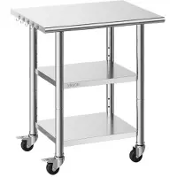 Vevor arbeidsbord i rustfritt stål, 61x76 cm matlagingsbord med 2 hyller og hjul, arbeidsstasjon for storkjøkken, kraftig arbeidsbord i metall, for restaurant, hjem, hotell, garasje, utendørs