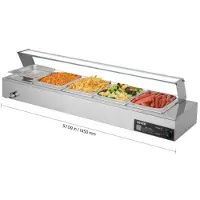 Vevor Kommersiell matvarmer, 1500W elektrisk dampmatvarmer i rustfritt stål med glasslokk, benkeplatebuffé Bain Marie med fem 1/2-størrelse matpanner, for catering, restauranter, fester og buffeer