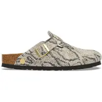 Birkenstock for woman. 1033086 Leather Boston Clogs (Narrow Fit) beige (38), Flat, Suede, None, Casual, Animal Print