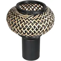 Steinhauer Bordlampe Bloeba, svart, flettet bambus, Ø 22,5 cm