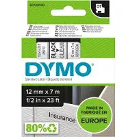 Dymo Labeltape D1 sort på klar 12mm x 7m