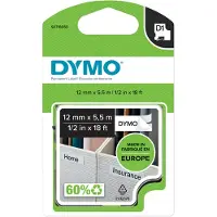 Dymo D1 tape Permanent Polyester, 12mm x 5.5m rull, sort på hvit