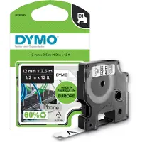Dymo D1 tape Flexibel Nylon, 12mm x 3,5m rull, sort på hvit