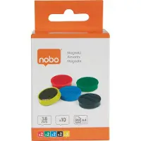 Nobo Whiteboard magneter 38 mm, styrke 2,5 kg, pakke med 10 stk., Whiteboard-magnet, Assorterte farger, 38 mm, 20 mm, 38 mm, 190 mm