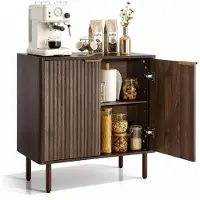 Vevor kaffebarskap, riflet kaffebarbord fra midten av århundret med 2-etasjes oppbevaring, buffetskap med låvedør, skjenk, buffetstasjon for stue, entré, 80 x 37,5 x 80 cm valnøtt