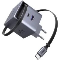 UGREEN Nexode X615 lader 65 W / GaN-lader med uttrekkbar USB-C-kabel og 3 utganger