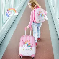 24hShop Koffert og ryggsekk for barn med enhjørningsmotiv - Rosa